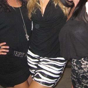Sexy black and white Bebe zebra print sparkly dress